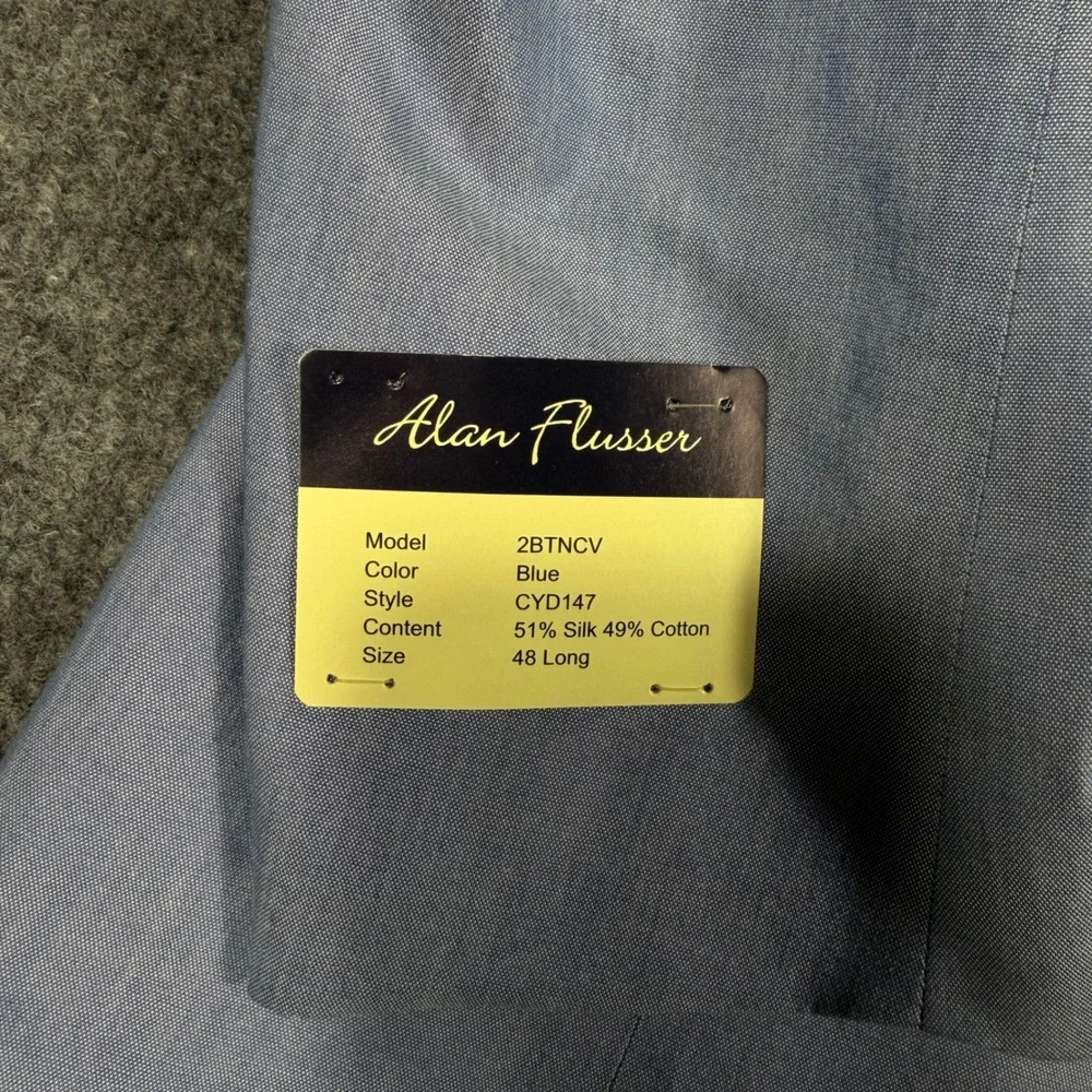 Alan Flusser Sport Coat Blazer Mens 48L Blue Silk Cotton Textured 2-Button NWT